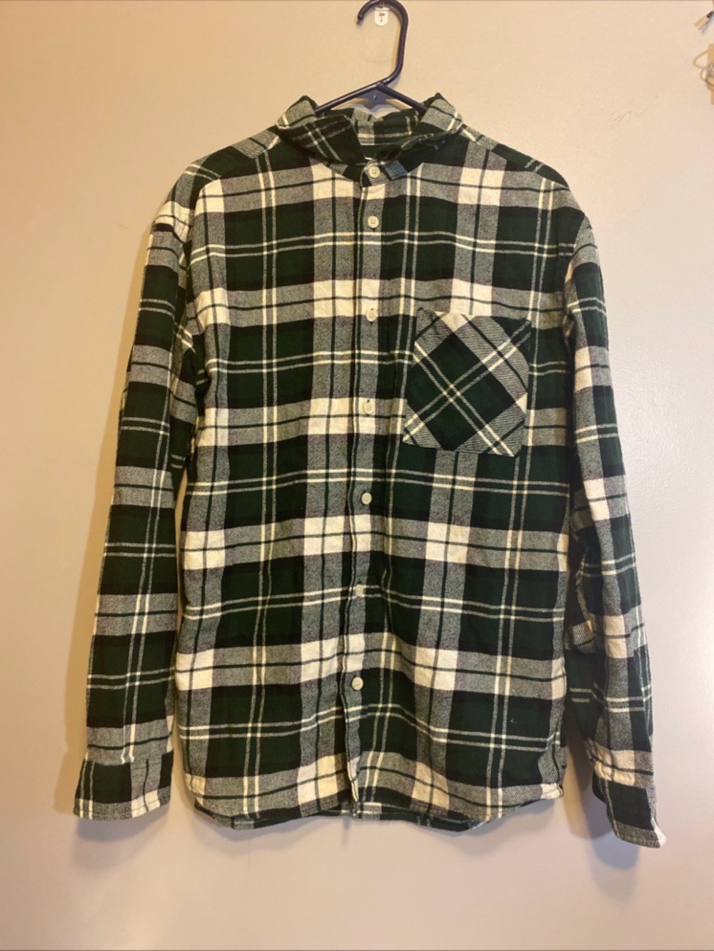 H&M Flannel Shirt Mens Medium Green Plaid Long Sleeve Button Down Relaxed Fit
